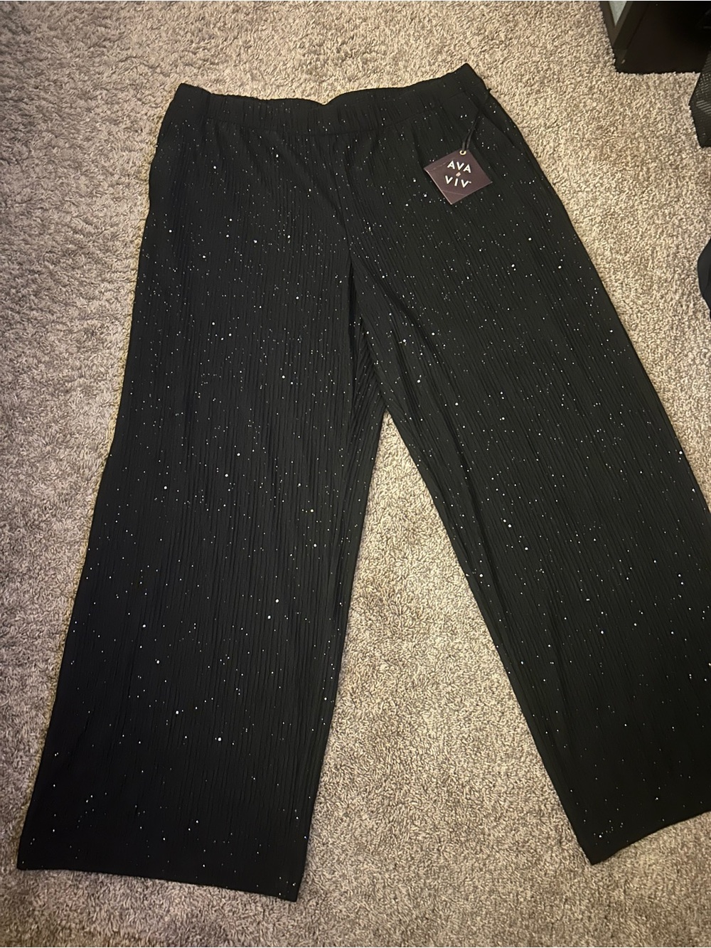 Ava & Viv Black Wide-Leg Sparkle Pants